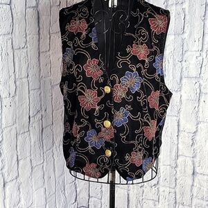GLORIA LANCE Floral Velveteen Embroidered‎ Vest Medium